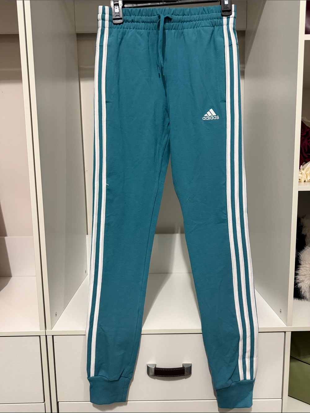 adidas Teal Jogger Pants with White Three Stripes
